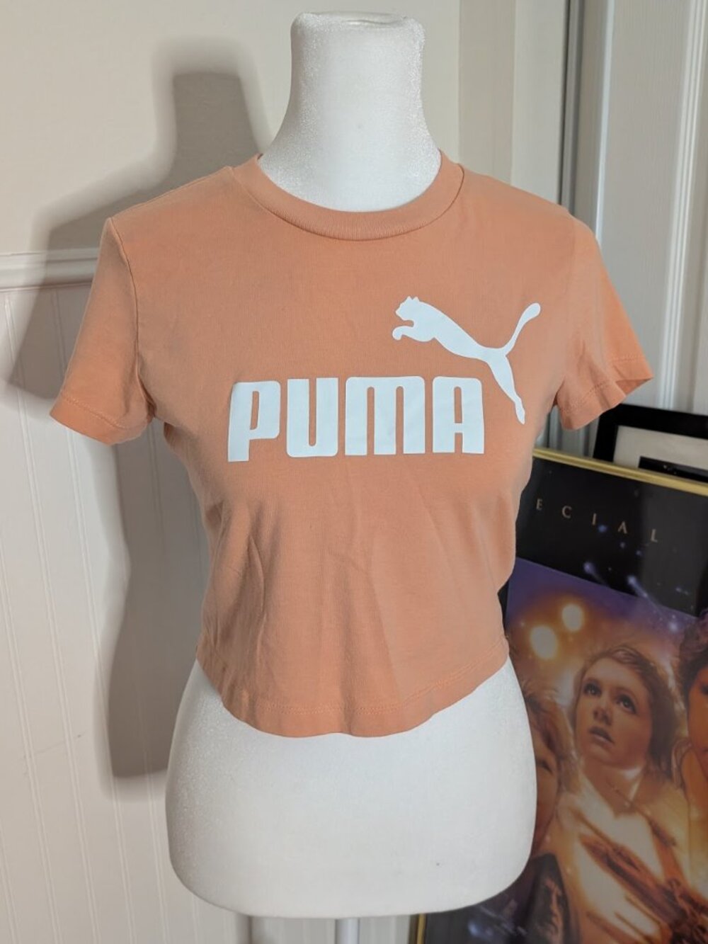 Puma Coral Pink Women's Short Sleeve Crop Top Size Small